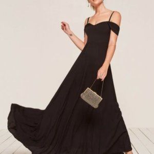 Reformation Poppy Dress in Black Cold Shoulder Sweetheart Neckline Size 4